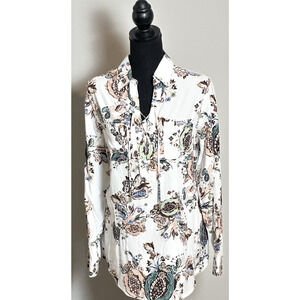 Chico Women's Long‎ Sleeve Blouse Size (0) Paisley Collard Blouse